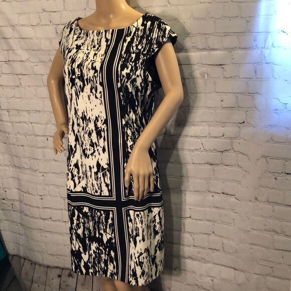 London Style Collection Op Art Black and White Shift Dress 14 - Picture 4 of 10